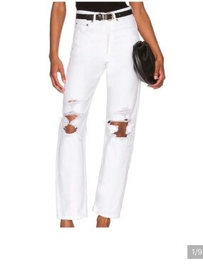 Agolde White Distressed Straight-Leg Jeans